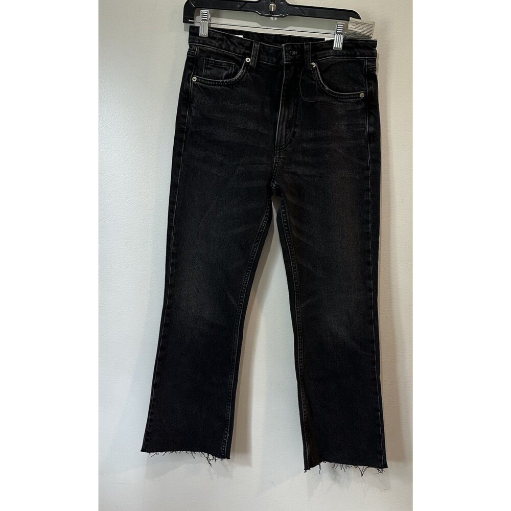 Zara high waist cropped flare jeans Sz 6 Raw Hem Black/grey Med Wash*NWT*